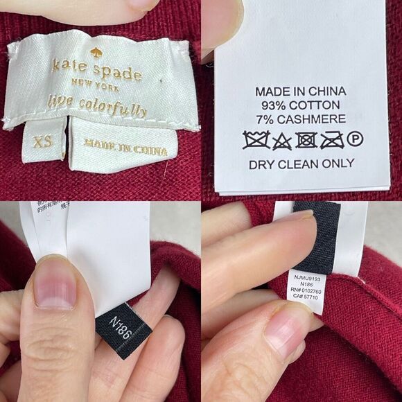 KATE SPADE New York Burgundy Ruffle Trim Cotton Cashmere Turtleneck Sweater XS - Picture 13 of 14